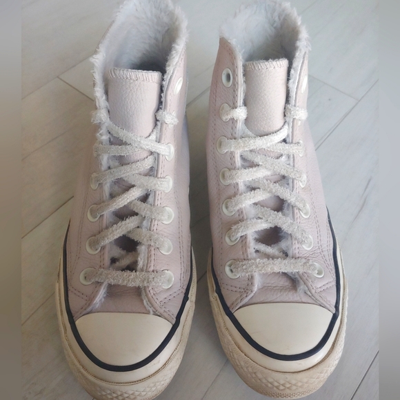 CONVERSE Leather Sherpa Lined Chuck Taylor All Star High Tops Shoes - Picture 7 of 15